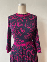 Vintage 1960s Bessi Italian Designer Navy & Hot Pink Silk Jersey Dress M - We Thieves