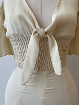 Vintage 60s/70s Cream Maxi Dress with Handkerchief Hem and Butterfly Sleeves XS - We Thieves