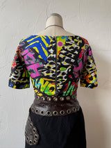 Vintage Moschino Silk "HAPPY" Graphic Print Crop Top S - We Thieves