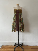 Vintage Nicole Miller Silk Brocade Strapless Mini Dress in Brown/Gold/Teal XS - We Thieves