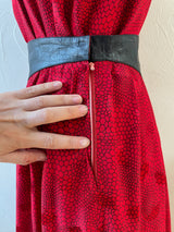 Vintage 1980s Red Patterned Silk and Black Pleather Skirt S - We Thieves