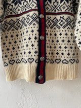 Vintage LL Bean Snowkflakes & Hearts Fair Isle Wool Cardigan Sweater M