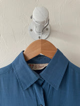 Vintage Gucci GG Logo Blue Silk Jacquard Blouse XS/S