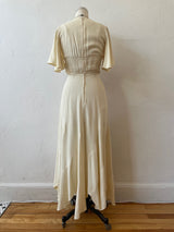 Vintage 60s/70s Cream Maxi Dress with Handkerchief Hem and Butterfly Sleeves XS - We Thieves