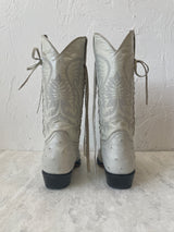Vintage White Ostrich Leather Cowboy Boots with Lace-Up Detail M6.5/W8 - We Thieves