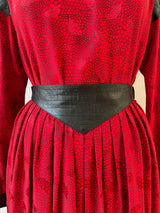 Vintage 1980s Red Patterned Silk and Black Pleather Skirt S - We Thieves