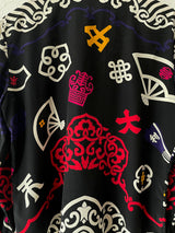 Vintage Ellen Tracy Black Silk Chinoiserie Graphic Print Blouse L - We Thieves