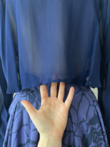 Vintage Alberta Ferretti Indigo/Purple Dual Fabric Rose Print Midi Dress M