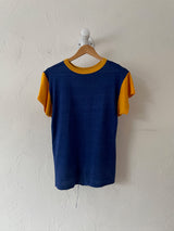 Vintage 1970s Blue and Yellow Thrashed Ringer T-Shirt S/M - We Thieves