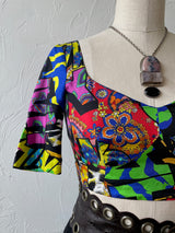 Vintage Moschino Silk "HAPPY" Graphic Print Crop Top S - We Thieves