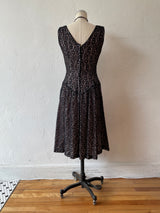 Vintage 1960s Black Lace Cocktail Dress with Pink Base M