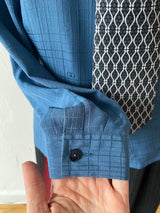 Vintage Gucci GG Logo Blue Silk Jacquard Blouse XS/S