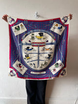 Vintage Hermes Les Voitures Nouvelles Blue, Red & Cream Carriages Silk Scarf - We Thieves