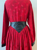 Vintage 1980s Red Patterned Silk and Black Pleather Skirt S - We Thieves