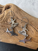 Vintage Mexican Sterling Silver Shark Surfer Earrings - We Thieves