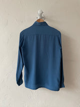 Vintage Gucci GG Logo Blue Silk Jacquard Blouse XS/S