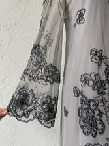 Vintage Silvery Grey Mesh Dress with Floral Beading S/M