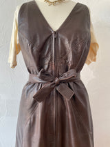 Vintage 1980s Will Ettno Cross Back Leather Dress Brown M