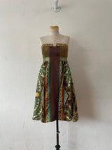 Vintage Nicole Miller Silk Brocade Strapless Mini Dress in Brown/Gold/Teal XS - We Thieves