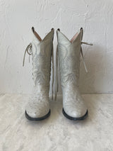 Vintage White Ostrich Leather Cowboy Boots with Lace-Up Detail M6.5/W8 - We Thieves