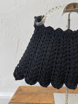 Vintage 1950s Black Crochet Handbag with Twisted Lucite Handle - We Thieves