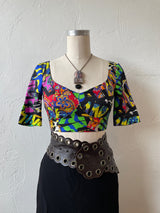 Vintage Moschino Silk "HAPPY" Graphic Print Crop Top S - We Thieves