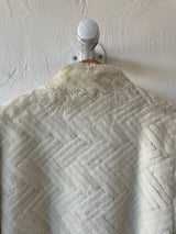 Vintage Jacques St Laurent White Faux-Fur Herringbone Pattern Coat M
