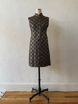 Vintage 50s/60s Navy & Gold Lurex Plaid Sheath Dress S
