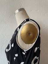 Vintage Black & White Circle Print One-Shoulder Cotton Dress M - We Thieves
