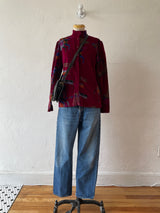 Vintage 80s Chacok Novelty Deep Magenta Velvet Blouse M