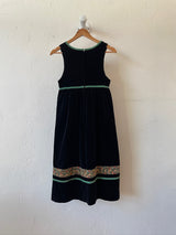 Vintage Novelty Black Velvet Folk Dress with Green Trim XS/S - We Thieves