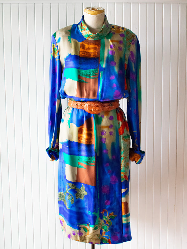 Vintage 1980s Silk Maximalist Print Dress Large - We Thieves