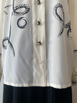 Vintage Escada Nautical Navigation Print Silk Blouse Size 42