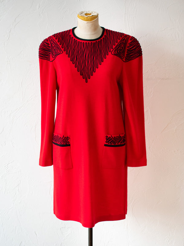 Vintage 1980s Louis Feraud Red Knit Long Sleeve Dress S/M - We Thieves