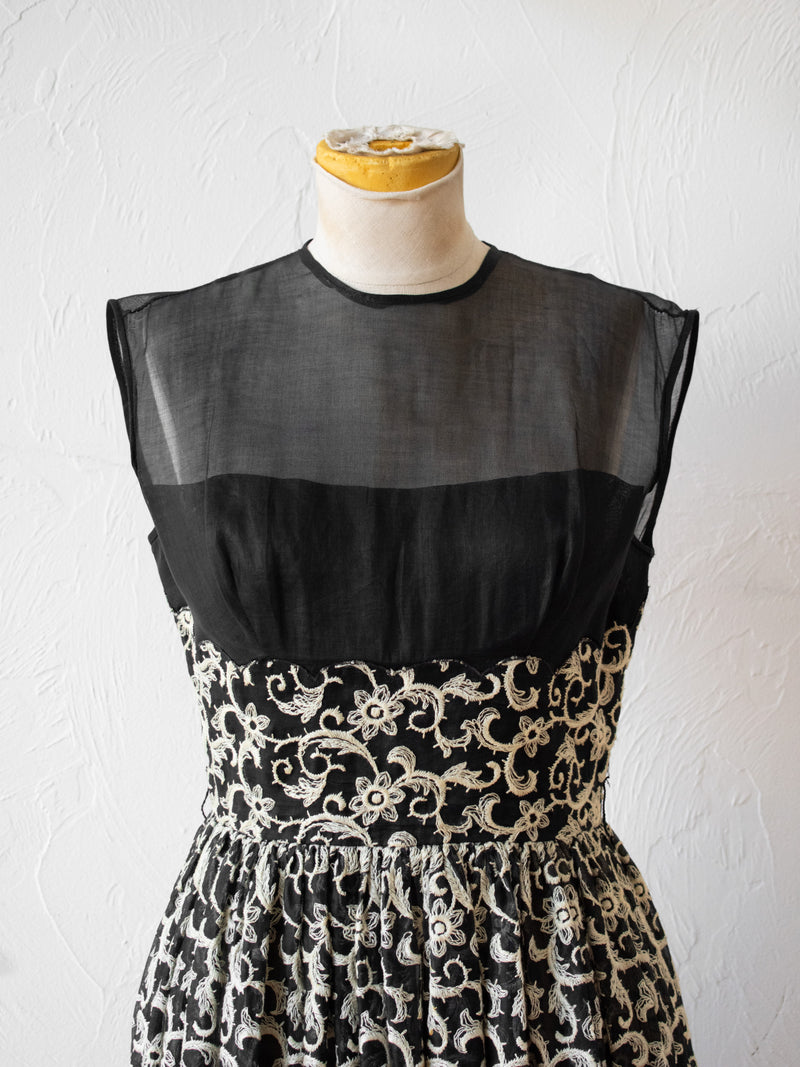 Vintage 1960s Handmade Embroidered Little Black Dress S/M
