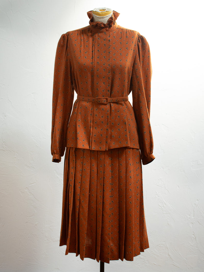 Vintage 1980s Albert Nipon Wool Autumnal Pleated Skirt Medium - We Thieves