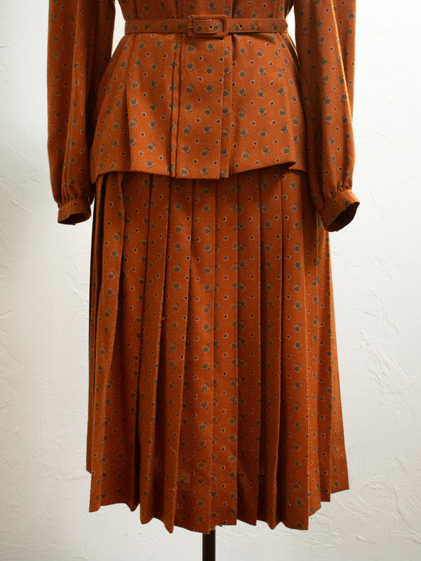 Vintage 1980s Albert Nipon Wool Autumnal Pleated Skirt Medium - We Thieves