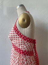 Vintage 1970s Red and White Floral Halter Maxi Dress S/M