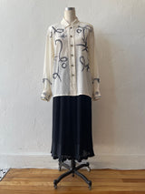 Vintage Escada Nautical Navigation Print Silk Blouse Size 42