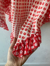 Vintage 1970s Red and White Floral Halter Maxi Dress S/M