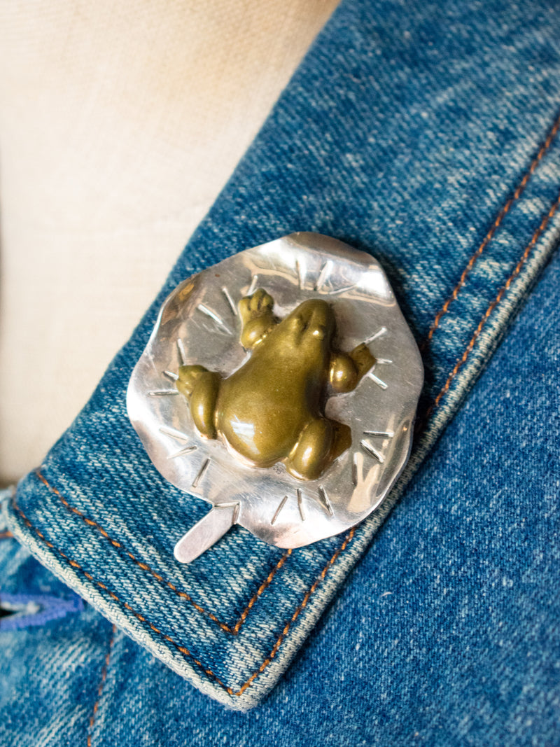 Vintage Frog on Lilypad Brass + Sterling Pin - We Thieves