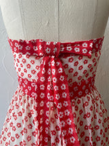 Vintage 1970s Red and White Floral Halter Maxi Dress S/M