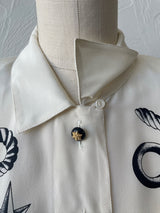 Vintage Escada Nautical Navigation Print Silk Blouse Size 42