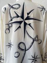 Vintage Escada Nautical Navigation Print Silk Blouse Size 42