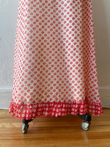 Vintage 1970s Red and White Floral Halter Maxi Dress S/M