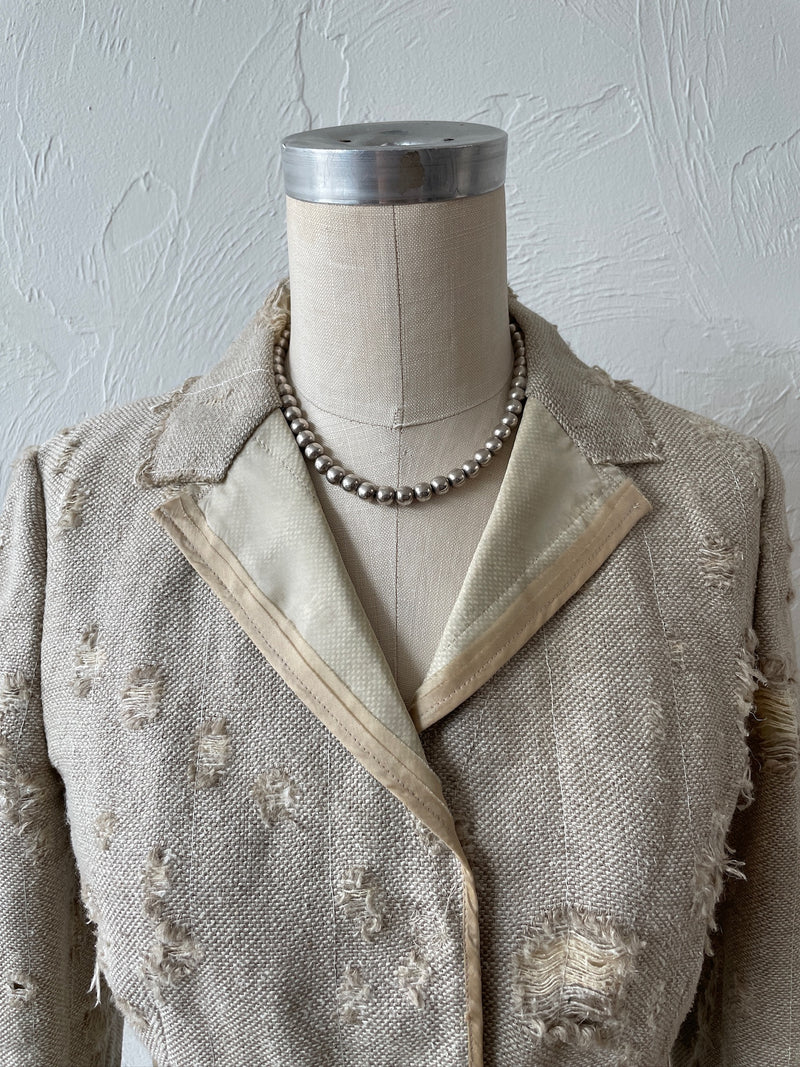 Vintage Prada Distressed Linen Silk Blend Blazer & Skirt Coordinate Set Size 40 - We Thieves