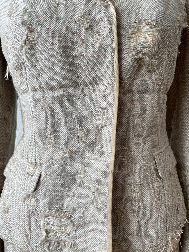 Vintage Prada Distressed Linen Silk Blend Blazer & Skirt Coordinate Set Size 40 - We Thieves