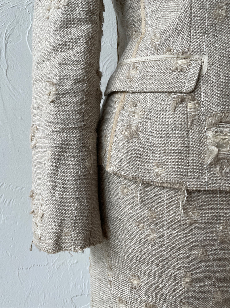 Vintage Prada Distressed Linen Silk Blend Blazer & Skirt Coordinate Set Size 40 - We Thieves