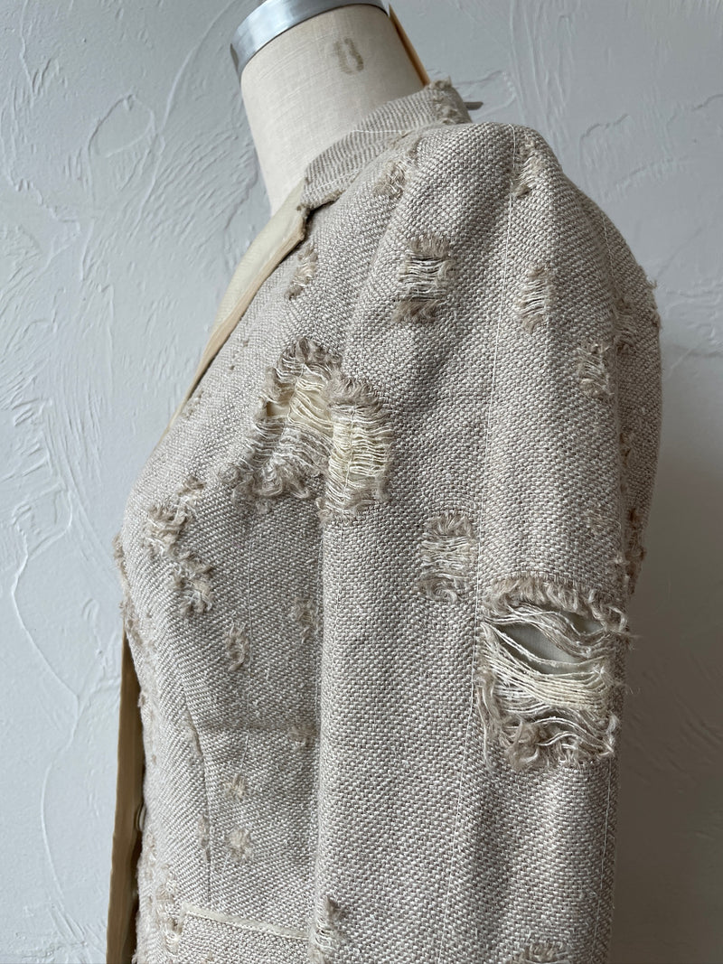 Vintage Prada Distressed Linen Silk Blend Blazer & Skirt Coordinate Set Size 40 - We Thieves