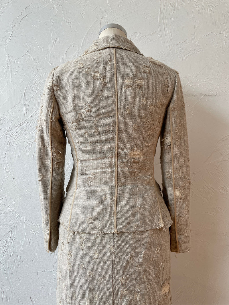 Vintage Prada Distressed Linen Silk Blend Blazer & Skirt Coordinate Set Size 40 - We Thieves
